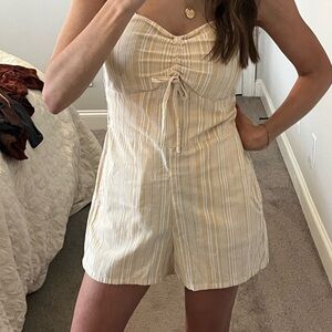 Derek Heart Tan and White Striped Jumpsuit